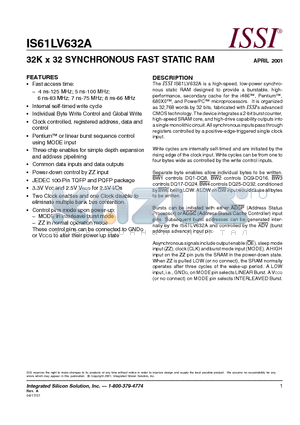 IS61LV632A-4PQ datasheet - 32K x 32 SYNCHRONOUS FAST STATIC RAM