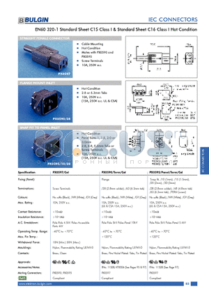 PX0595/10/28 datasheet - EN60 320-1 Standard Sheet C15 Class I & Standard Sheet C16 Class I Hot Condition
