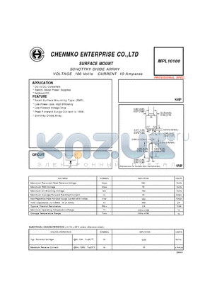 MPL10100 datasheet - SCHOTTKY DIODE ARRAY