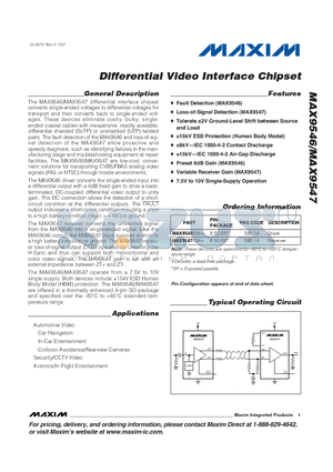 MAX9547 datasheet - Differential Video Interface Chipset