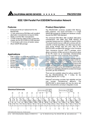 PACZIG1284 datasheet - IEEE 1284 Parallel Port ESD/EMI/Eermination network