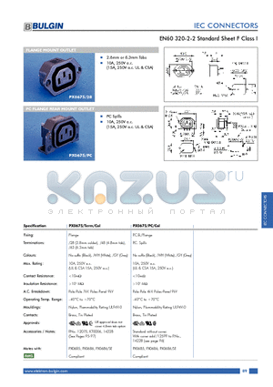 PX0675/28 datasheet - EN60 320-2-2 Standard Sheet F Class I