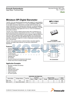 MPL115A1_13 datasheet - Miniature SPI Digital Barometer