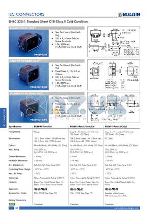 PX0691/10/PC datasheet - EN60 320-1 Standard Sheet C18 Class II Cold Condition