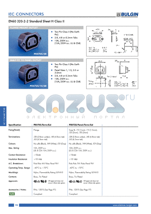 PX0725/10/28 datasheet - EN60 320-2-2 Standard Sheet H Class II