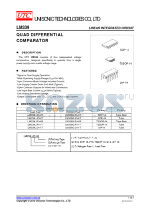 LM339G-S14-T datasheet - QUAD DIFFERENTIAL COMPARATOR