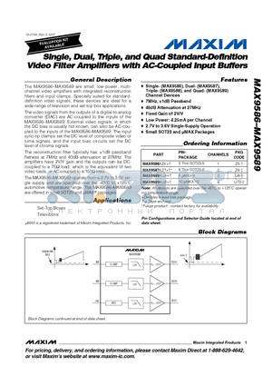 MAX9586 datasheet - Single, Dual, Triple, and Quad Standard-Definition Video Filter Amplifiers with AC-Coupled Input Buffers