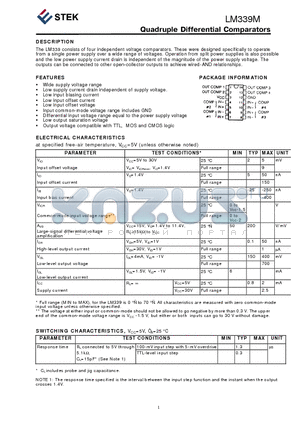 LM339M datasheet - Quadruple Differential Compara tors