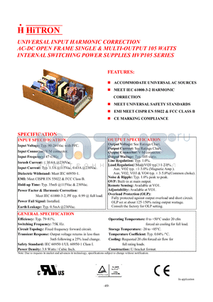 HVP105-12 datasheet - UNIVERSAL INPUT HARMONIC CORRECTION AC-DC OPEN FRAME SINGLE & MULTI-OUTPUT 105 WATTS INTERNAL SWITCHING POWER SUPPLIES