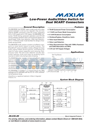 MAX9598CTL+ datasheet - Low-Power Audio/Video Switch for Dual SCART Connectors