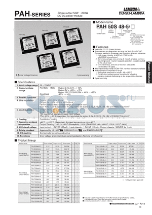 PAH100S48-3.3 datasheet - Single output 50W ~ 200W DC-DC power module