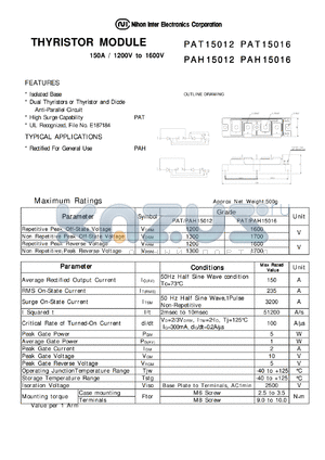 PAH15016 datasheet - THYRISTOR MODULE