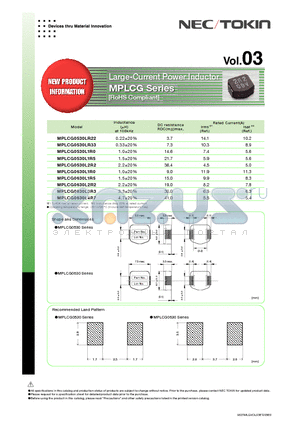 MPLCG0630L1R0 datasheet - Large-Current Power Inductor MPLCG Series