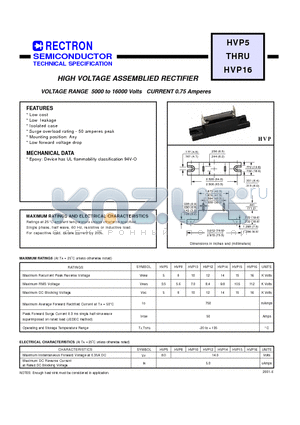 HVP12 datasheet - HIGH VOLTAGE ASSEMBLIED RECTIFIER (VOLTAGE RANGE 5000 to 16000 Volts CURRENT 0.75 Amperes)