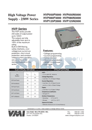 HVP125N2000 datasheet - High Voltage Power Supply - 250W Series