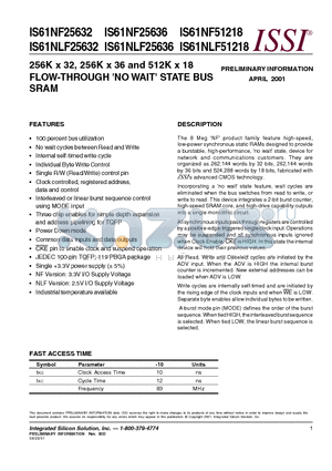 IS61NF25632 datasheet - SRAM