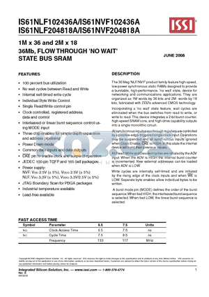 IS61NLF204818A datasheet - STATE BUS SRAM