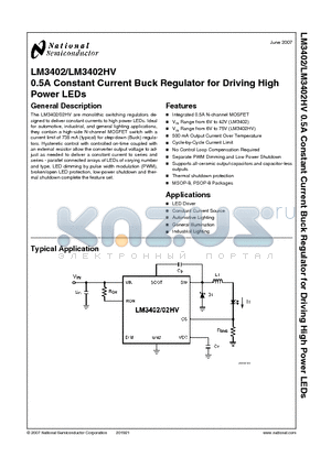 LM3402MMX datasheet - 0.5A Constant Current Buck Regulator for Driving High Power LEDs