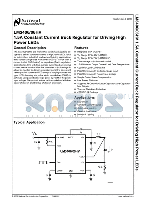 LM3406 datasheet - 1.5A Constant Current Buck Regulator for Driving High Power LEDs