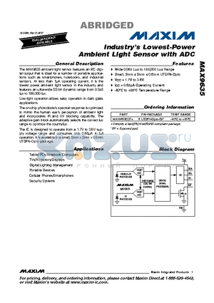 MAX9635 datasheet - Industrys Lowest-Power Ambient Light Sensor with ADC