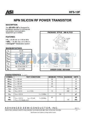 HF5-12F datasheet - NPN SILICON RF POWER TRANSISTOR