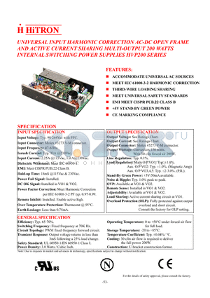 HVP200 datasheet - UNIVERSAL INPUT HARMONIC CORRECTION AC-DC OPEN FRAME AND ACTIVE CURRENT SHARING MULTI-OUTPUT 200 WATTS INTERNAL SWITCHING POWER SUPPLIES