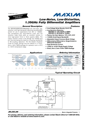 MAX9628ATC datasheet - Low-Noise, Low-Distortion, 1.35GHz Fully Differential Amplifiers