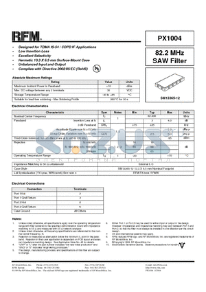 PX1004 datasheet - 82.2 MHz SAW Filter