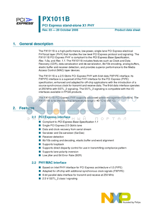 PX1011B_08 datasheet - PCI Express stand-alone X1 PHY