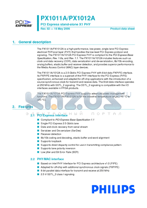 PX1012A-EL1 datasheet - PCI Express stand-alone X1 PHY