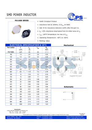 PX11608-153 datasheet - SMD POWER INDUCTOR