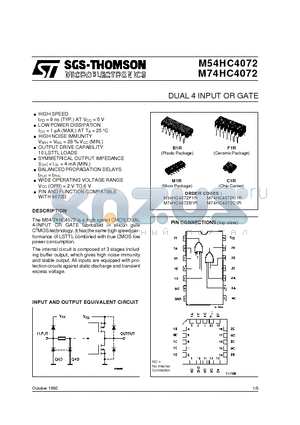 M54HC4072 datasheet - DUAL 4 INPUT OR GATE