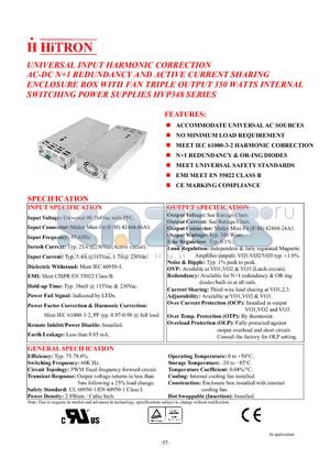 HVP348-T033EI datasheet - UNIVERSAL INPUT HARMONIC CORRECTION AC-DC N1 REDUNDANCY AND ACTIVE CURRENT SHARING ENCLOSURE BOX WITH FAN TRIPLE OUTPUT 350 WATTS INTERNAL SWITCHING