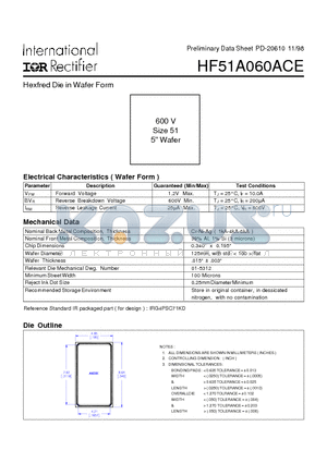 HF51A060ACE datasheet - Hexfred Die in Wafer Form