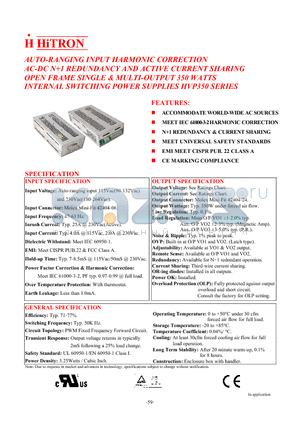 HVP350-D120E datasheet - AUTO-RANGING INPUT HARMONIC CORRECTION AC-DC N1 REDUNDANCY AND ACTIVE CURRENT SHARING OPEN FRAME SINGLE & MULTI-OUTPUT 350 WATTS INTERNAL SWITCHING