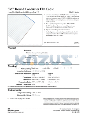 HF625 datasheet - 3M Round Conductor Flat Cable