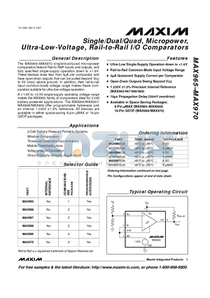 MAX967 datasheet - Single/Dual/Quad, Micropower, Ultra-Low-Voltage, Rail-to-Rail I/O Comparators