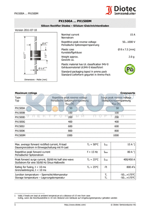 PX1500G datasheet - Silicon Rectifier Diodes - Silizium-Gleichrichterdioden