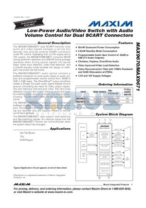 MAX9671 datasheet - Low-Power Audio/Video Switch with Audio Volume Control for Dual SCART Connectors