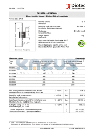 PX1500D datasheet - Silicon Rectifier Diodes - Silizium-Gleichrichterdioden