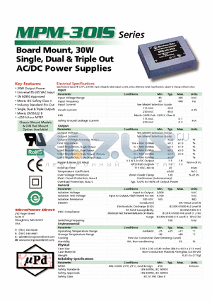 MPM-30T-5312IS datasheet - Board Mount, 30W Single, Dual & Triple Out AC/DC Power Supplies