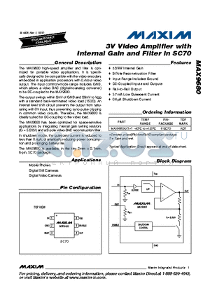 MAX9680AXT datasheet - 3V Video Amplifier with Internal Gain and Filter in SC70