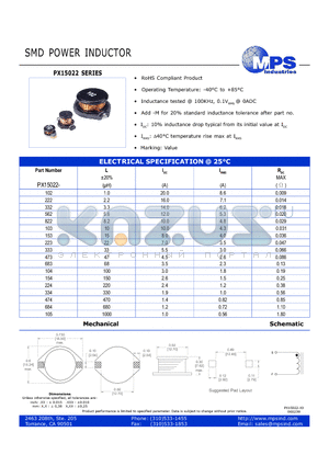 PX15022-224 datasheet - SMD POWER INDUCTOR