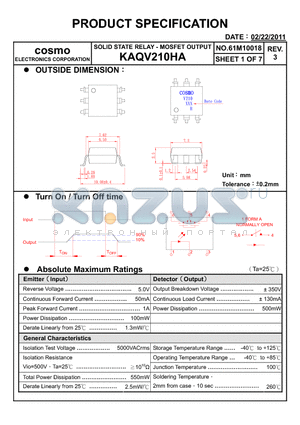 KAQV210HA datasheet - PRODUCT SPECIFICATION