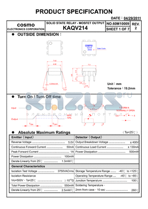 KAQV214_11 datasheet - PRODUCT SPECIFICATION