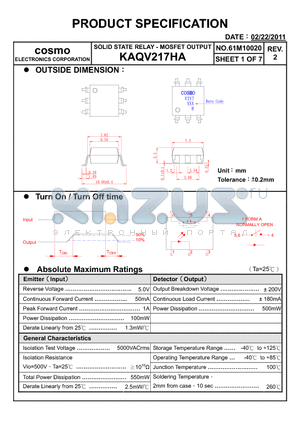 KAQV217HA datasheet - PRODUCT SPECIFICATION