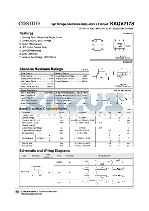 KAQV217S datasheet - High Voltage, Solid State Relay-MOSFET Output