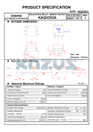 KAQV253A datasheet - PRODUCT SPECIFICATION