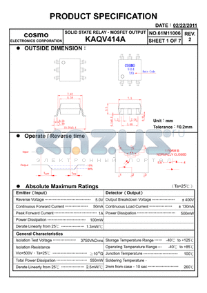 KAQV414A datasheet - PRODUCT SPECIFICATION