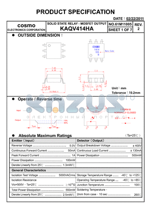 KAQV414HA datasheet - PRODUCT SPECIFICATION